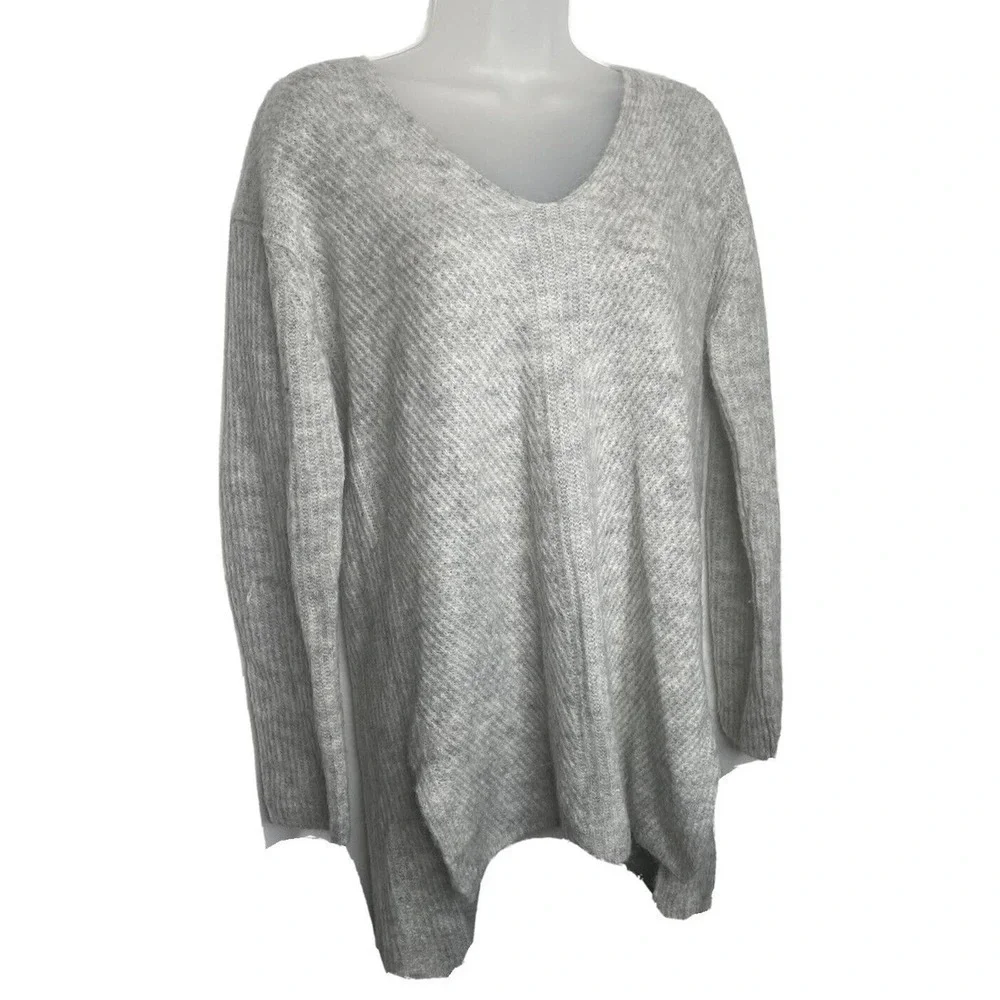 J Crew Point Sur Gray Ribbed Sweater Back Buttons‎ Womens XS Oversized Alpaca